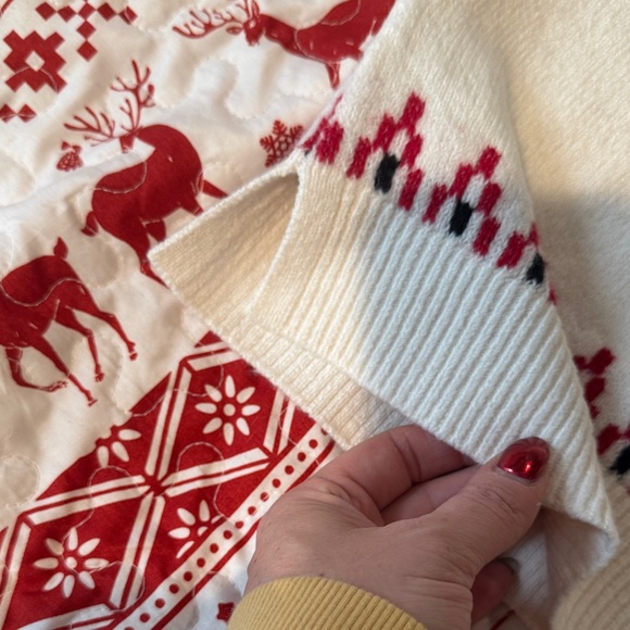 LOFT Women's Cream and Red Patterned Turtleneck Sweater - Picture 3 of 4